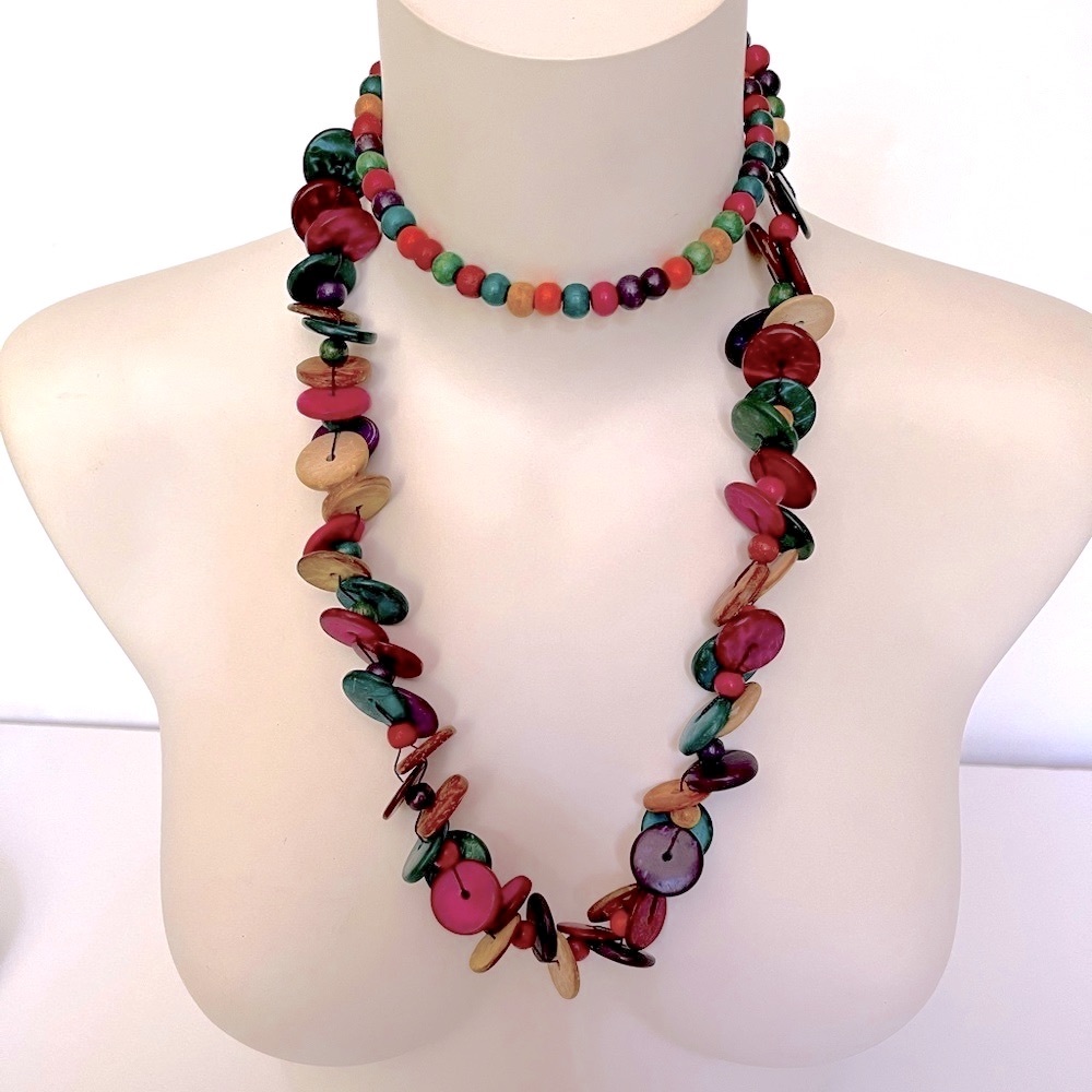 2 x $20‼️ Bohemian Wooden Necklace, Multicoloured Buttons, Hand made - Picture 1 of 5